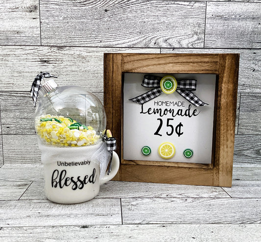 Summer Decor Lemon Mini Mug Shaker Cup, Homemade Lemonade Sign