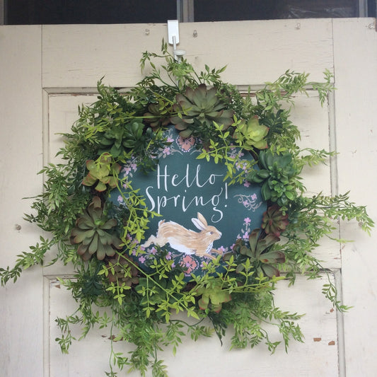 AGD Home Decor - Hello Spring Artificial Succulent Grapevine Wreath