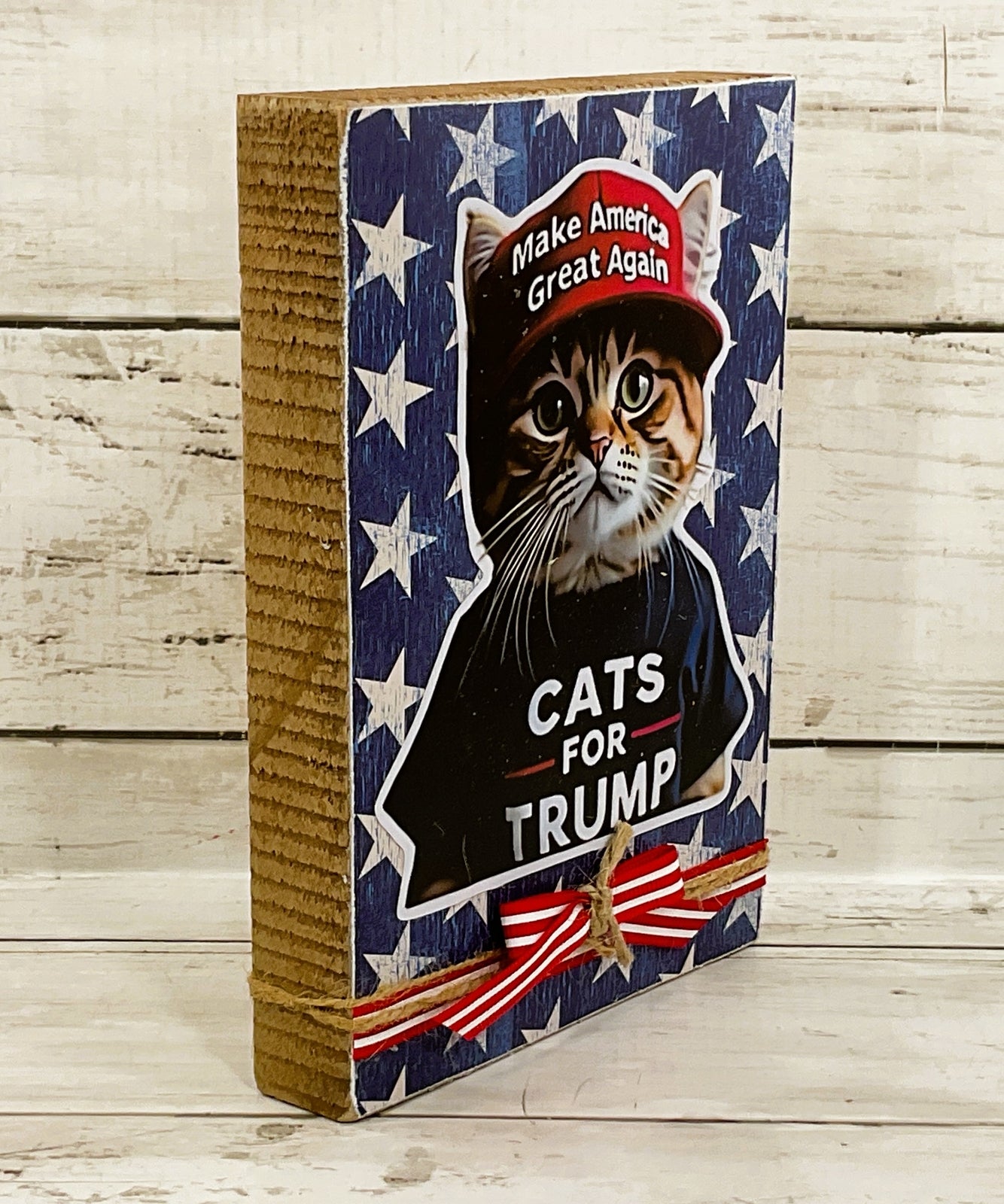 AGD Patriotic Decor - July 4th Cats For Trump Funny Block Sign