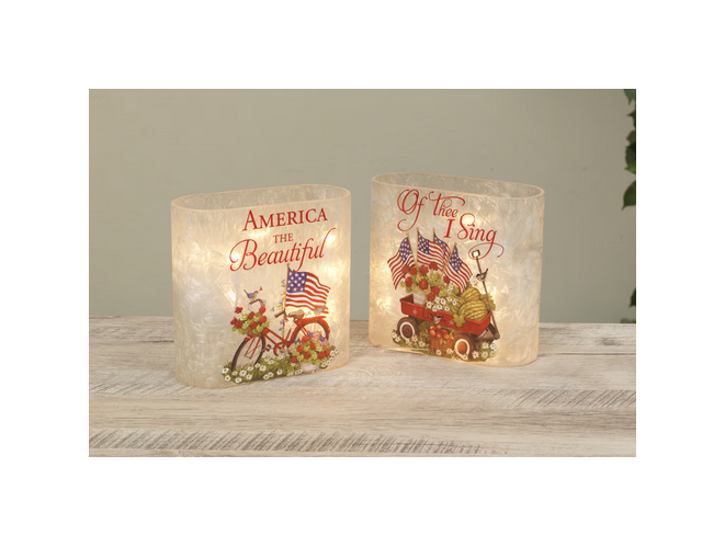 Gerson Patriotic Decor - Lighted Glass Luminary Block Signs 2pc Set