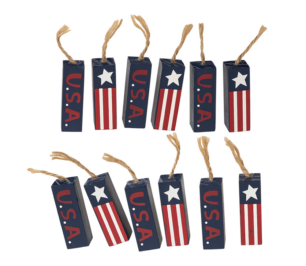 CWI Patriotic Decor - July 4th Wood Fire Crackers 12pc Set