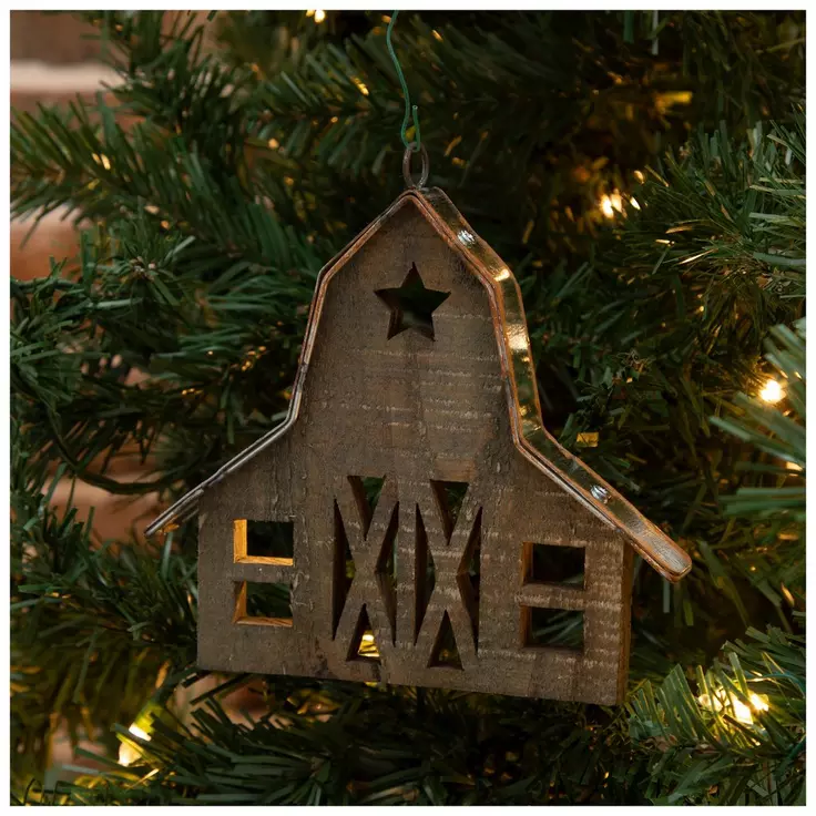 HL Christmas Decor  - Wood Rustic Barn Ornament