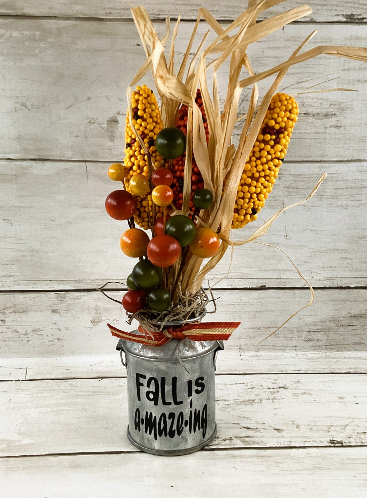 AGD Fall Decor -  Fall Is Amazing Corn Galvanized Metal Floral Milk Can