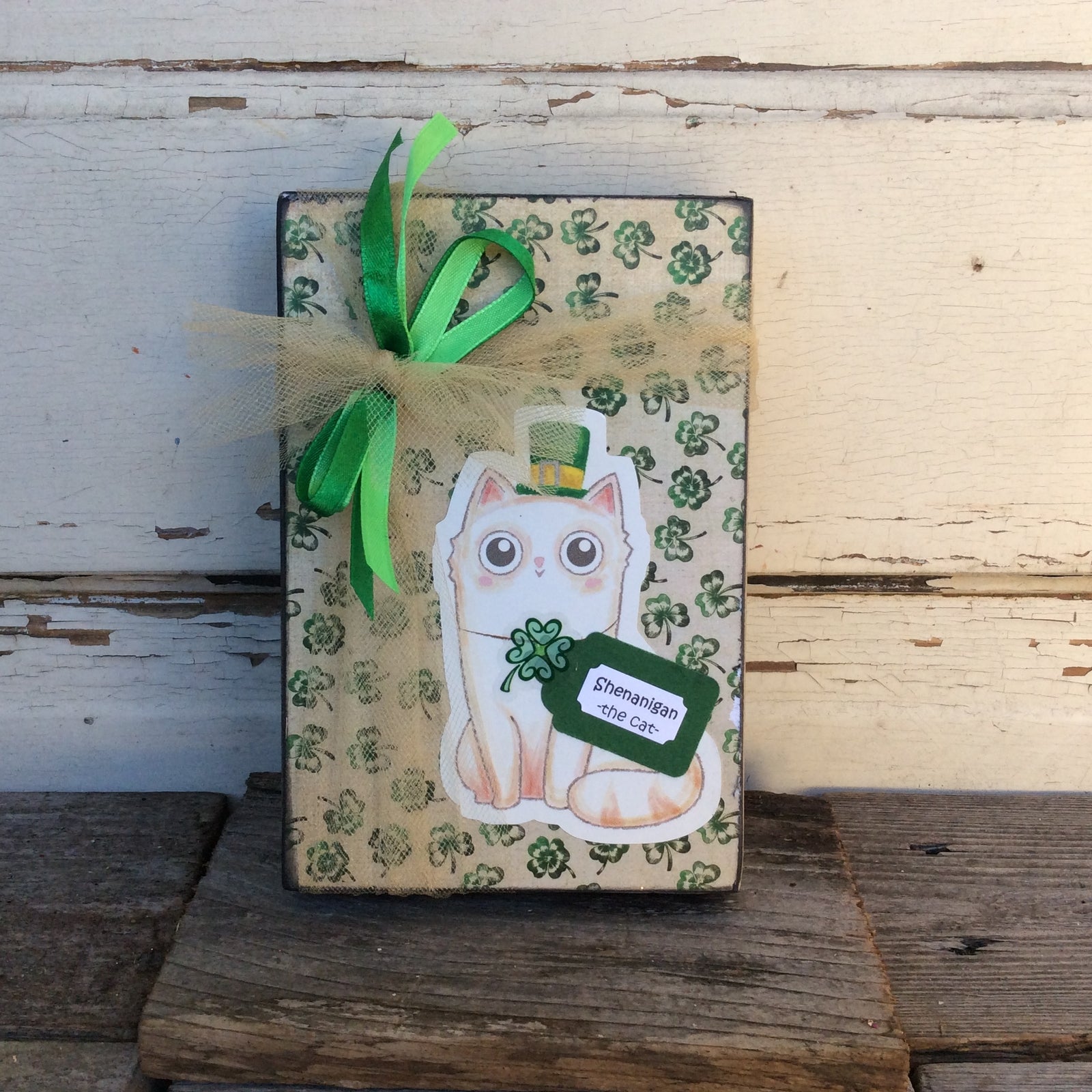 AGD St Patrick's Decor - Shenanigan the Cat Wood Sign
