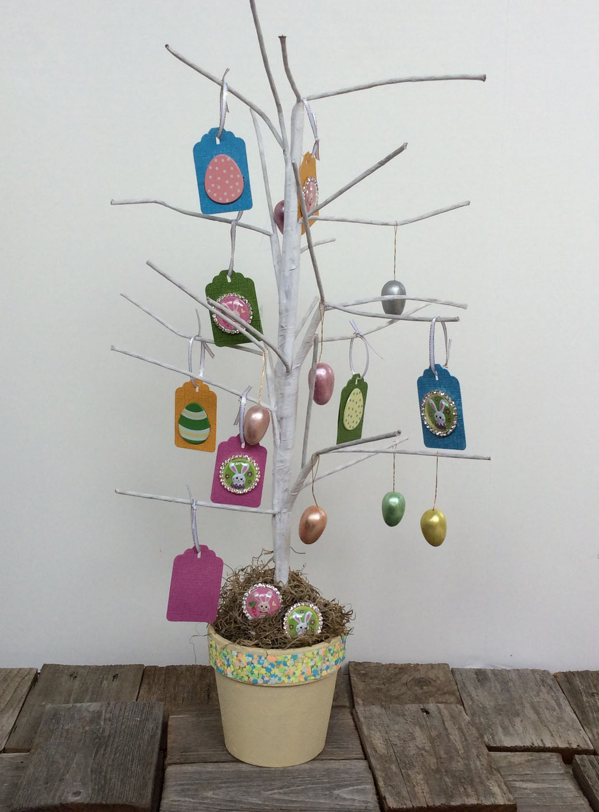 AGD Easter Decor - 2ft White Wire Tree with Ornaments #69