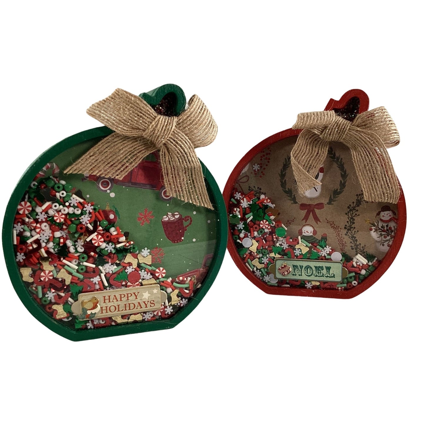 Christmas Decor -  Ornament Shape Chunky Wood Dry Shaker 2pc Set