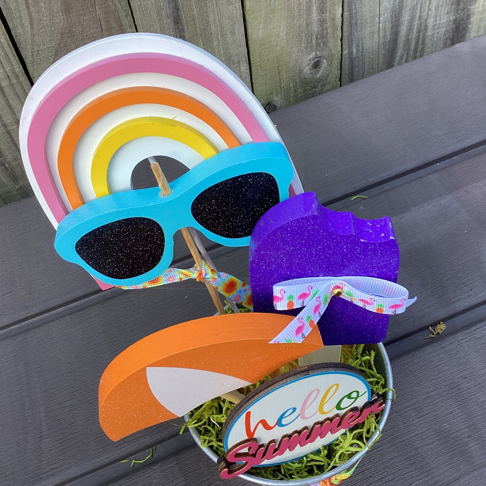 AGD Summer Decor - Hello Summer Beach Icon Galvanized Small Display