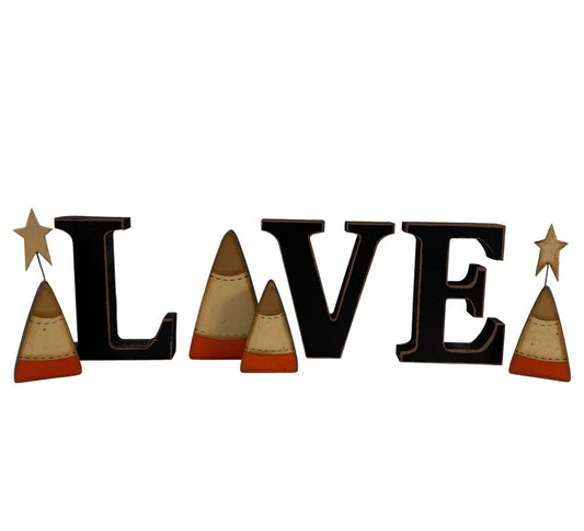 AGD Halloween Decor - Prim Wood Candy Corn Love Word Tabletop Display