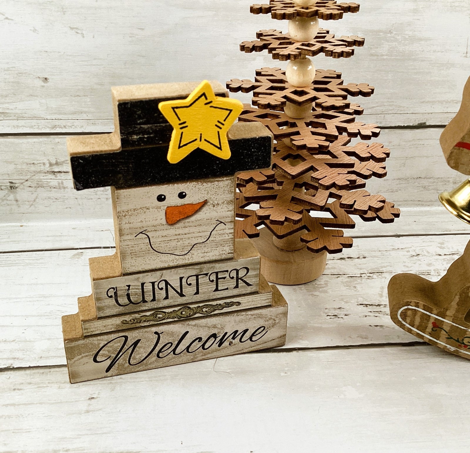 AGD Christmas Decor -  Rocking Horse Snowman Tree Tier Tray 3pc Set