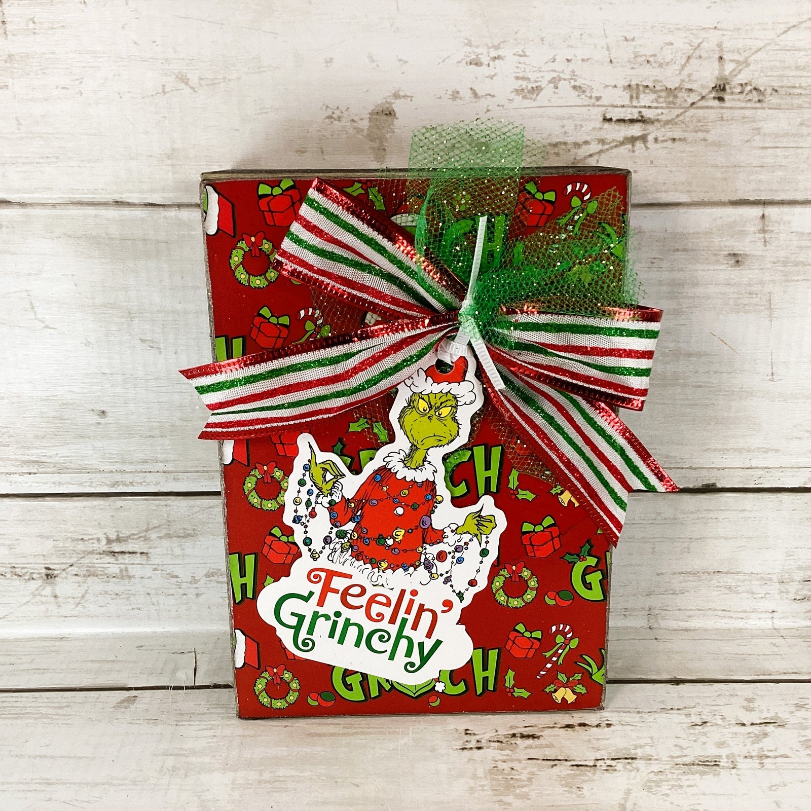 AGD Christmas Decor - Whimsy Green Monster Wood Gift Box Signs 2pc