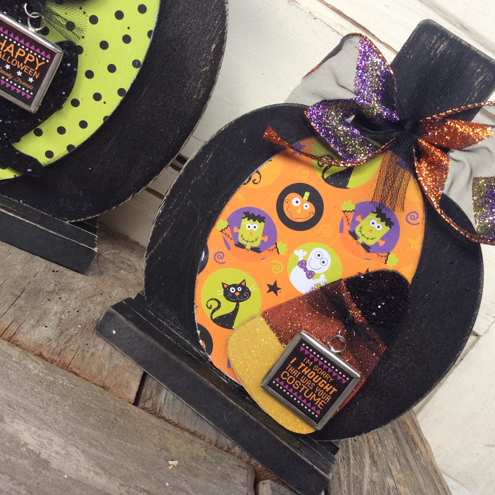 AGD Halloween Decor - Black Cat Candy Corn Pumpkins 2pc Set