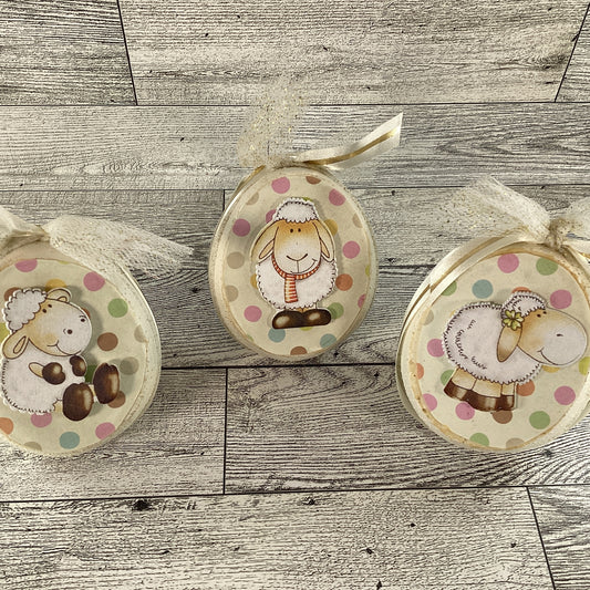 AGD  Easter Decor - Cute Lambs Sheep Ceramic Eggs Tier Tray 3pc Set