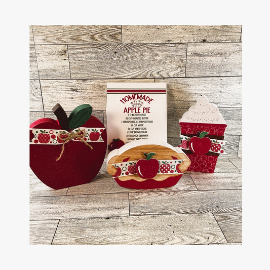 AGD  Fall Decor - Chunky Apple Pie Pie Recipe Sign Tier Tray 4pc Set