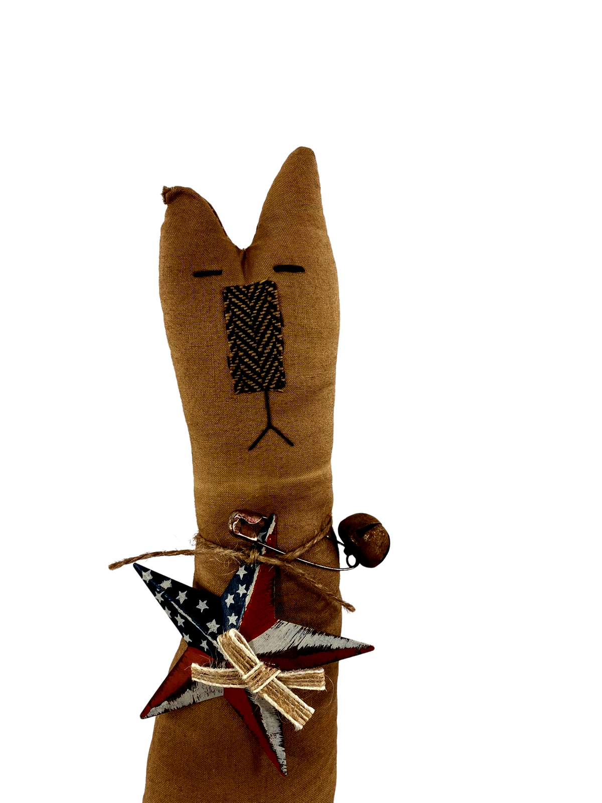 AGD Patriotic Decor - Prim Star Farmhouse Fabric Barn Tan Cat Doll