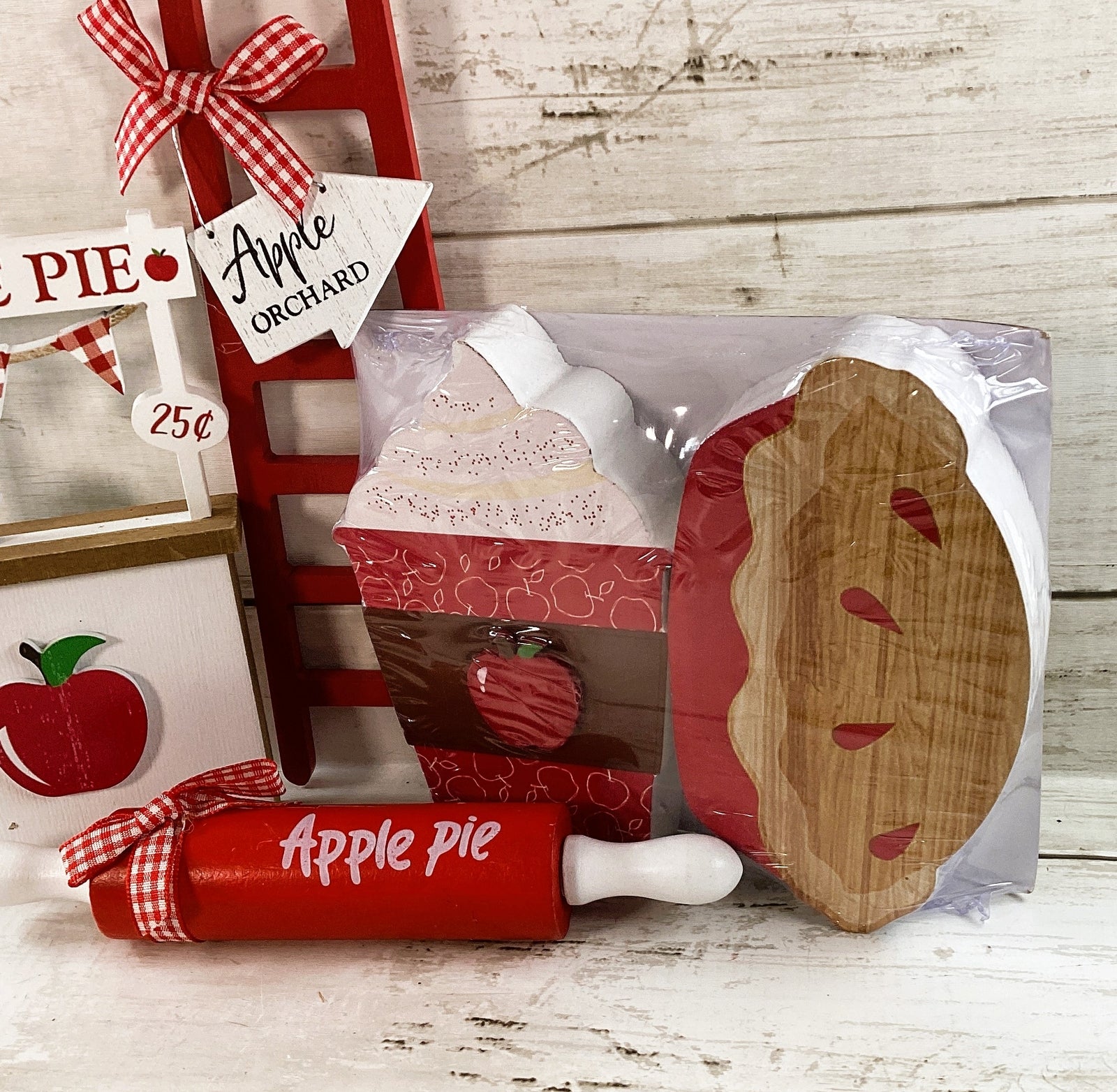 HL Fall Decor - Wood Chunky Apple Pie Cider Ladder Tier Tray 5pc Set