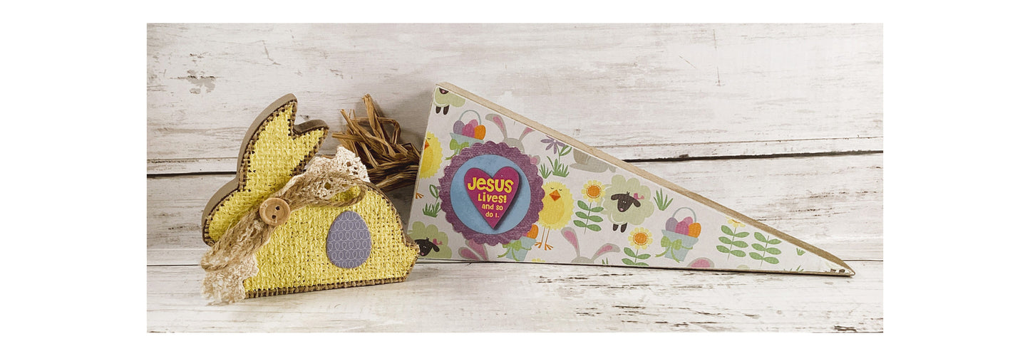AGD Easter Decor - Jesus Lives Wood Carrot Runny Rabbit 2pc Set