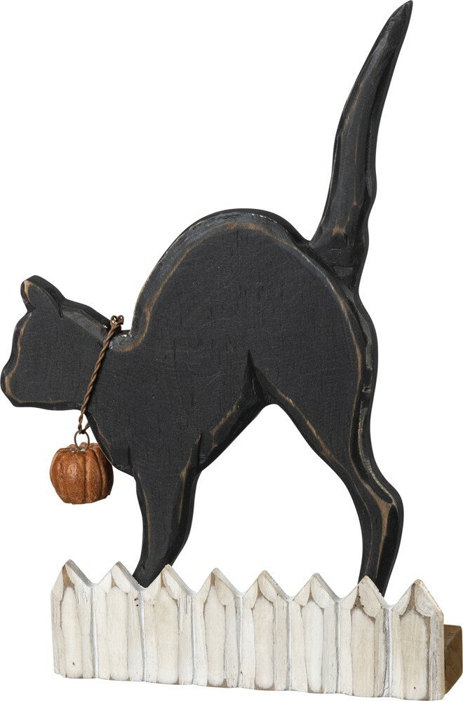 PBK Halloween Decor -Black Cat on Fence Chunky Sitter