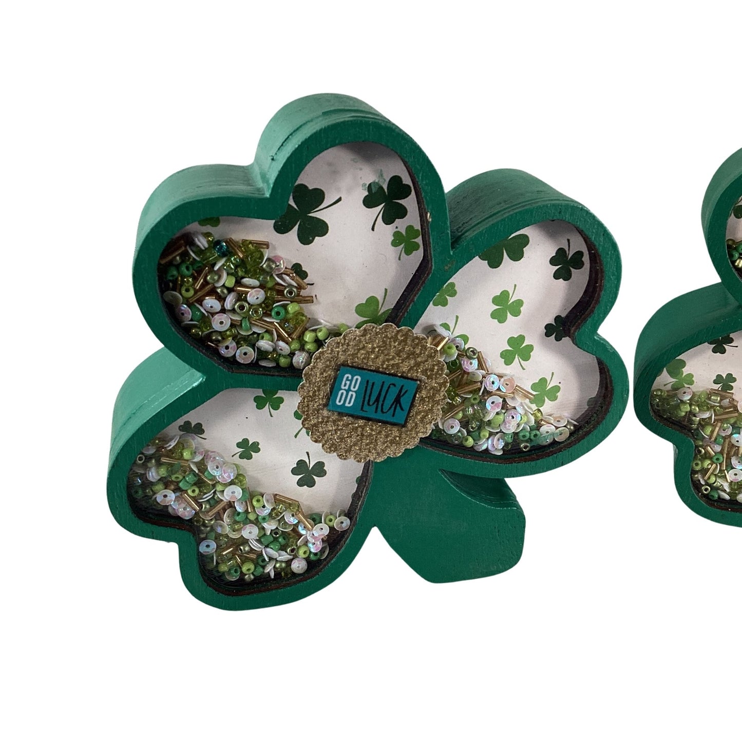 AGD St Patrick Decor -  Shamrock Chunky Wood Shaker Sitter 2pc