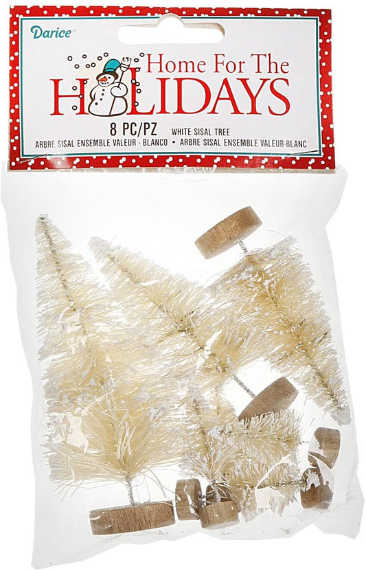 Darice Miniature Bottle Brush Sisal Christmas Trees - White 8pc Set