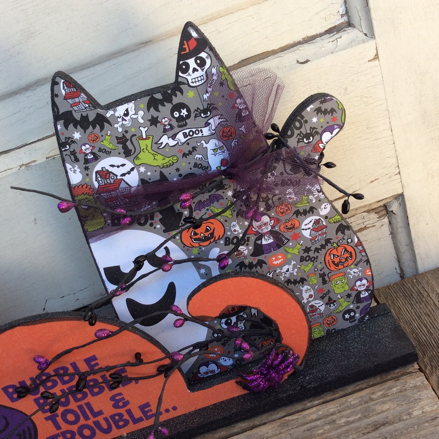 AGD Halloween Decor - Modern Prim Wood Trio Cat Tabletop Decor