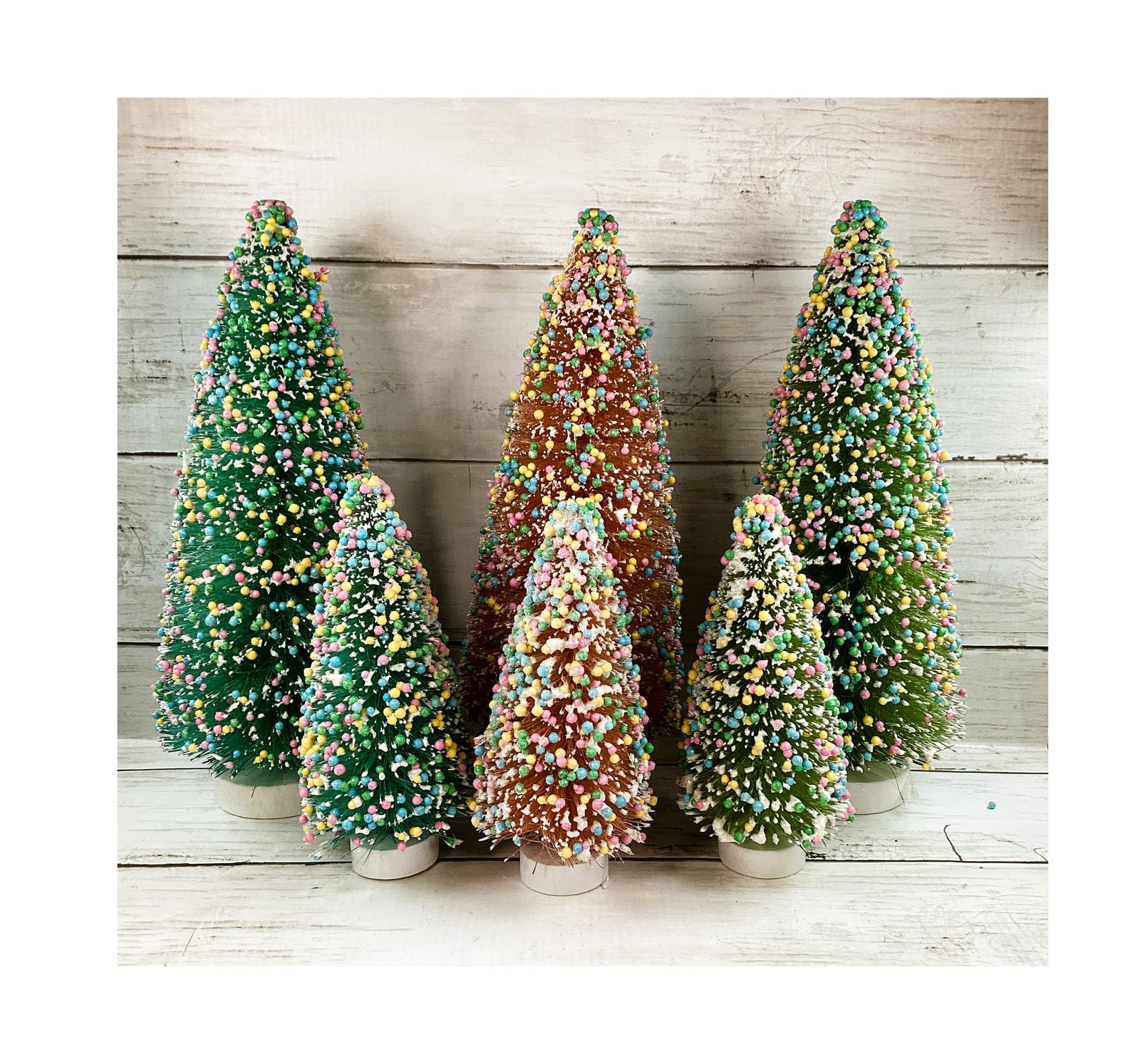 Christmas Decor - Pastel Bottle-brush Snowy Candy Sprinkles 6pc Trees
