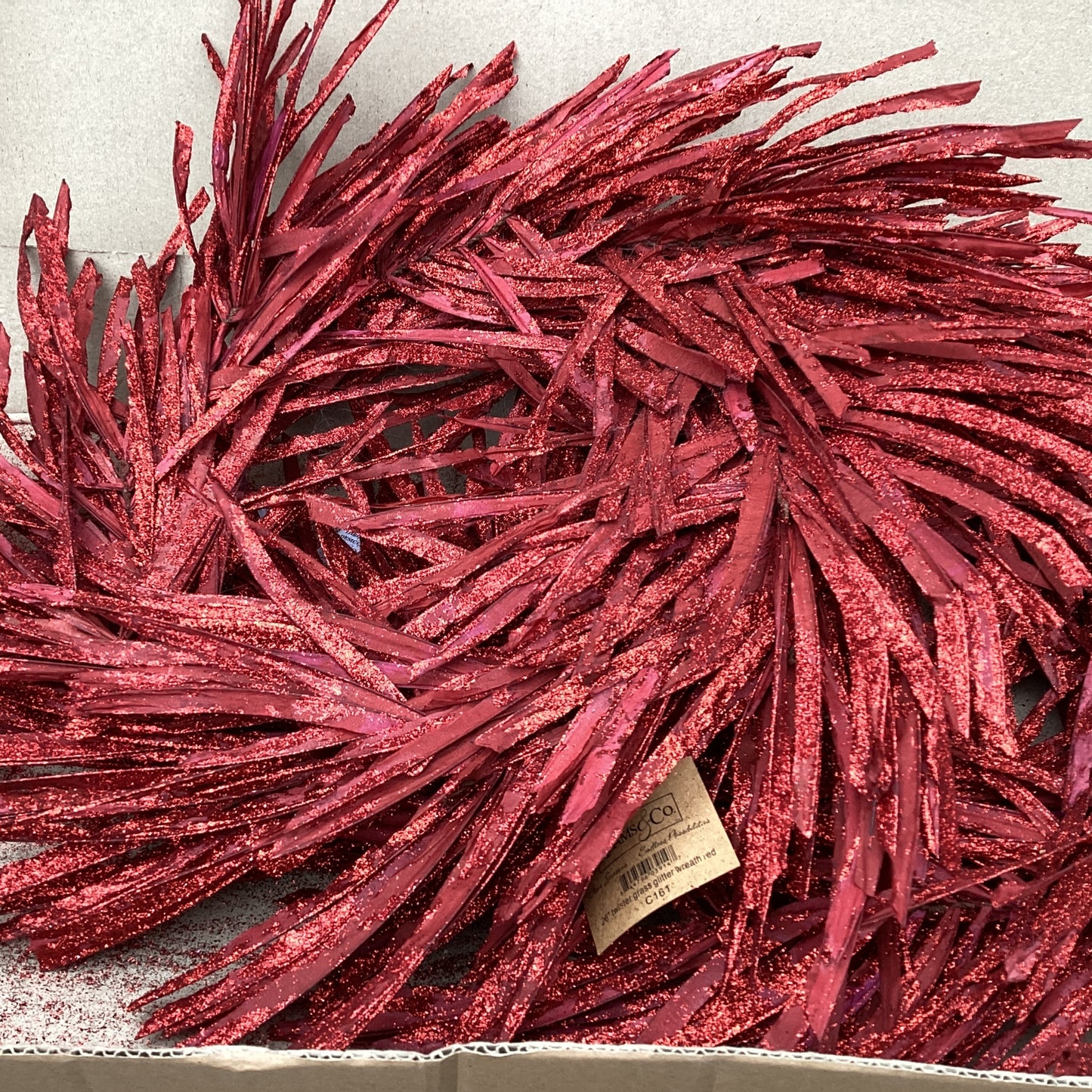 Adams Craft Supply - Red Glitter Twisted Grass Wreath 22inch 2pc