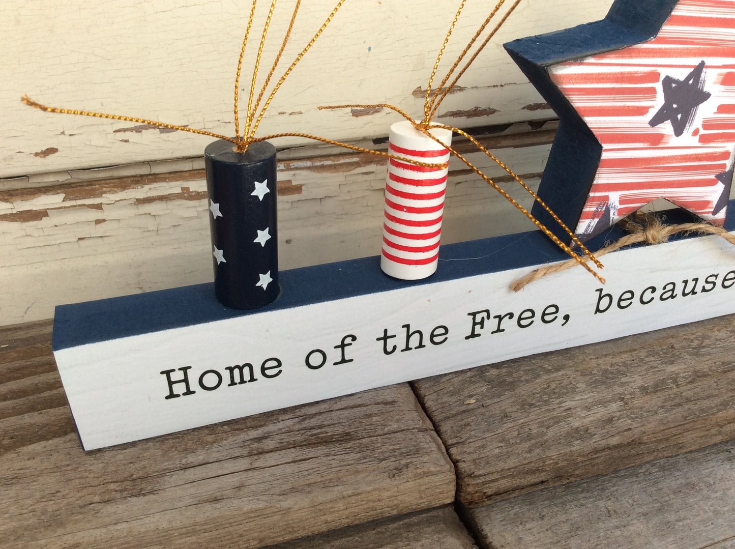 AGD Patriotic Decor -  Home of the Free Because of the Brave Star Chunky Wood