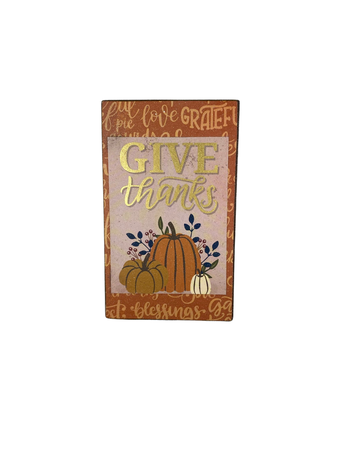 AGD Fall Decor - Give Thanks Hello Fall Reversible Wood Block Sign