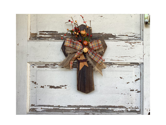 AGD Fall Decor - Harvest Autumn Wood Cross Floral Wall Hanging