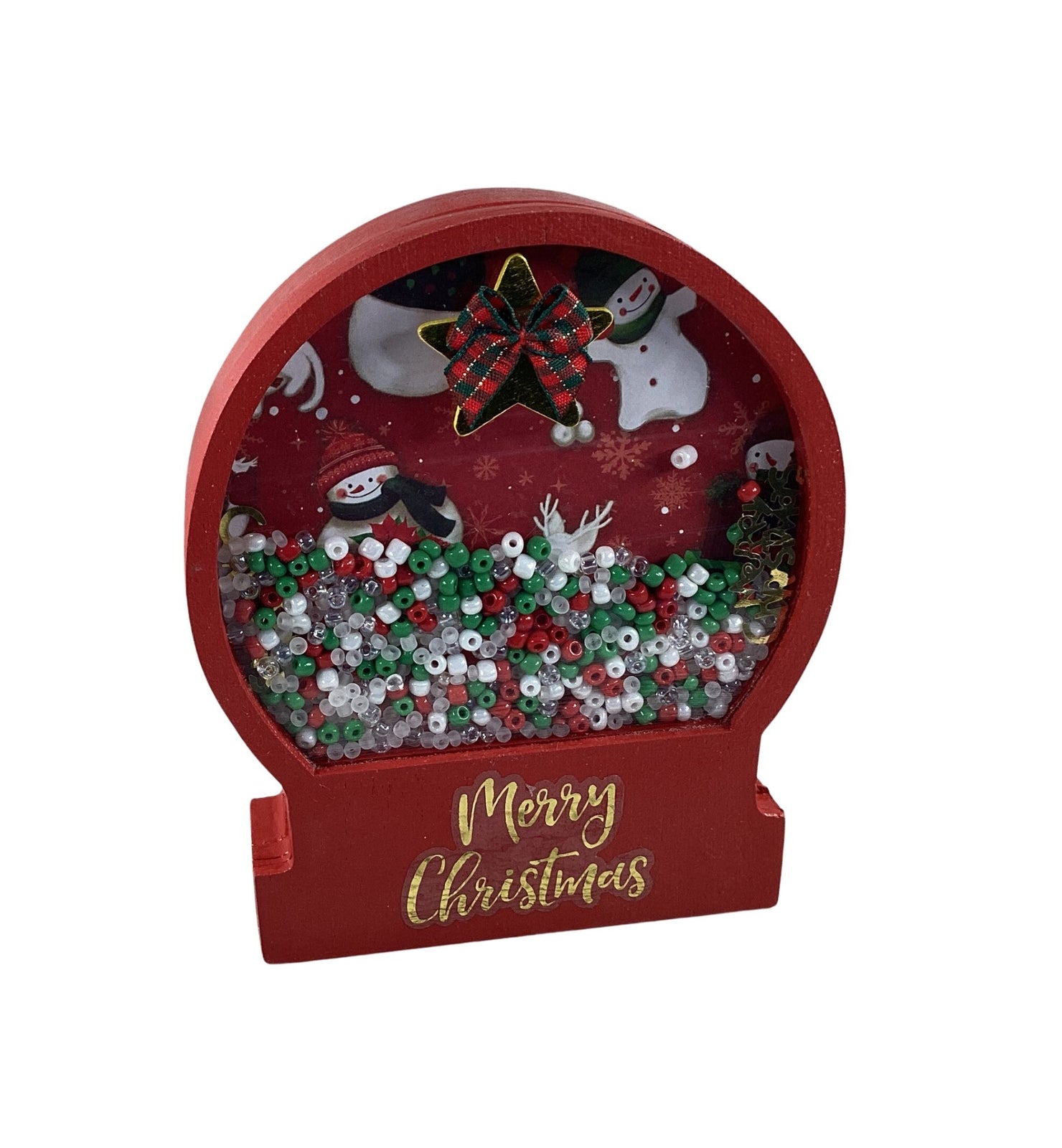 AGD Christmas Decor - Merry Snowman Dry Snow Globe Chunky Wood Shaker