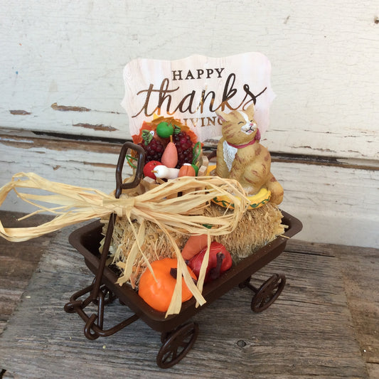 AGD Fall Decor - Give Thanks Small Harvest Cat Cart Display