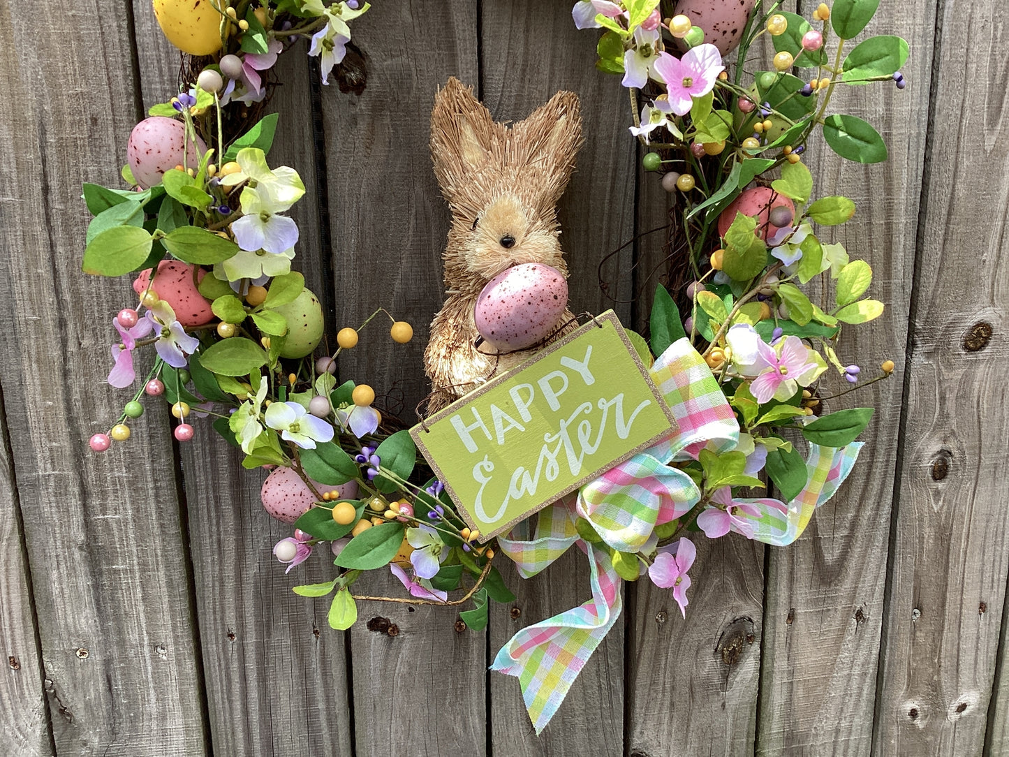 AGD Easter Decor - Happy Easter Sisal Bunny Grapevine Floral Wreath