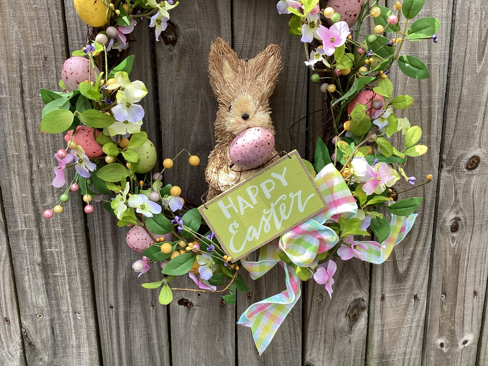 AGD Easter Decor - Happy Easter Sisal Bunny Grapevine Floral Wreath