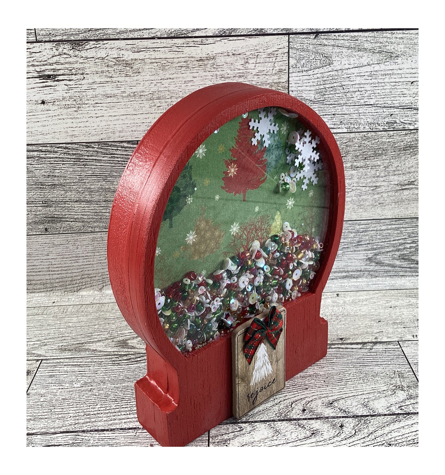 AGD Christmas Decor -  Rejoice Tree Snow Globe Chunky Wood Shaker