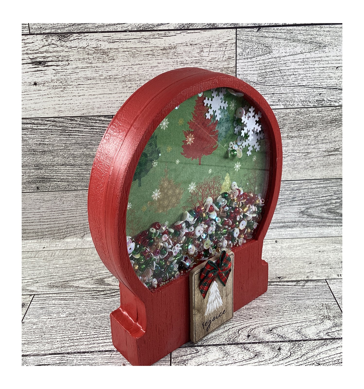 AGD Christmas Decor -  Rejoice Tree Snow Globe Chunky Wood Shaker