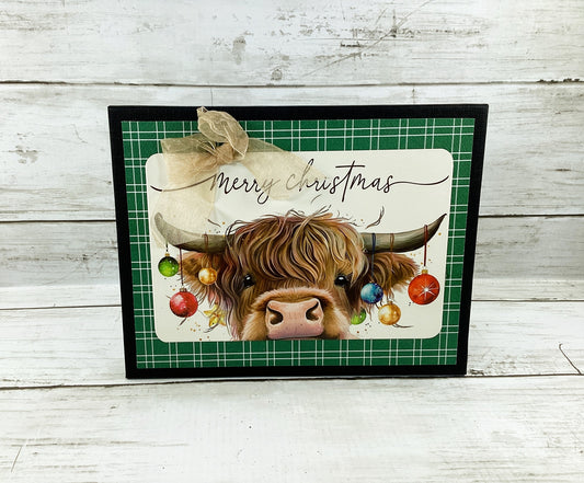 AGD Christmas Decor - Merry Jingle Bells Highland Cow Tabletop Decor