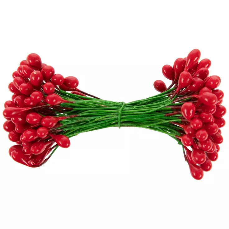 HL Christmas Supplies Craft  - Small Red Berry Stems 144pc