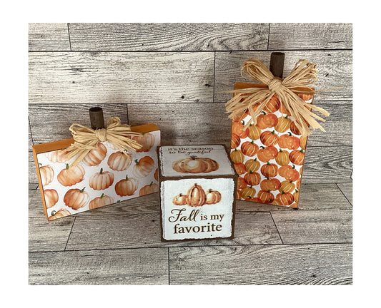 AGD Fall Decor - Watercolor Pumpkins Cube Block Signs Tier Tray Decor 3pc