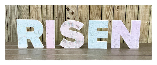 AGD Easter Decor - Chunky Wood RISEN Letter Word Tabletop Display
