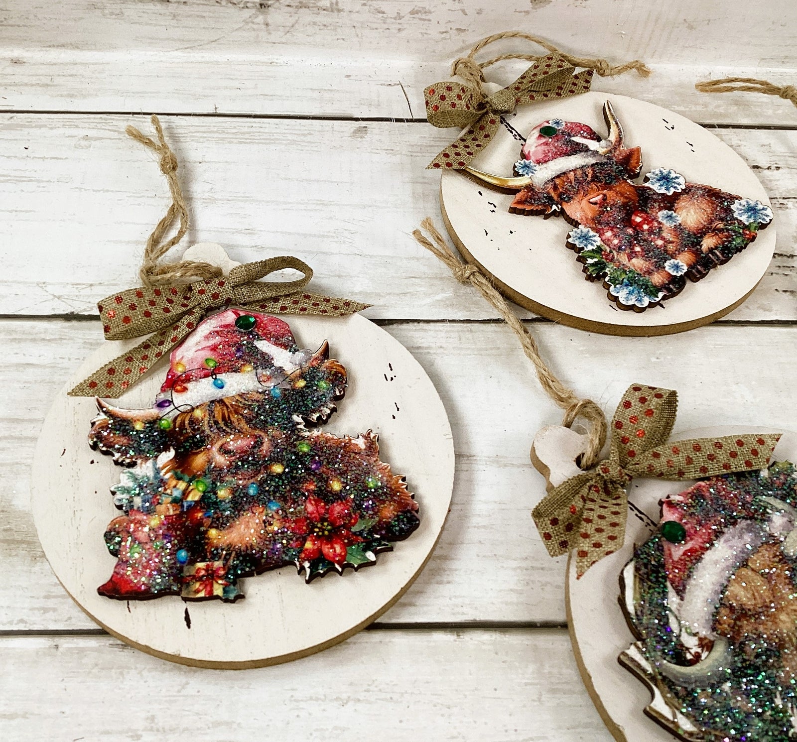 AGD Christmas Decor - Highland Scottish Cute Cow Ornaments 4pc Set