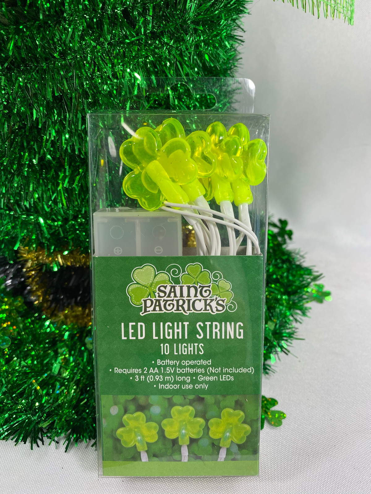 AGD St Patrick's Decor - Large Green Lighted Tinsel Tophat Centerpiece