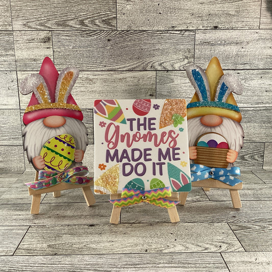 AGD Easter Decor - Wood Gnome Glitter Bunny Rabbit Tier Tray 3pc Set