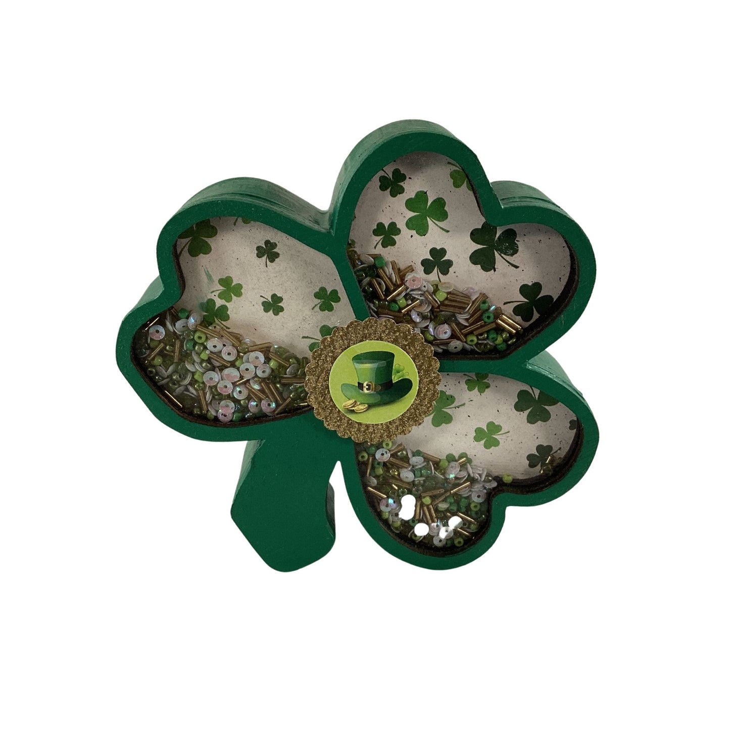 AGD St Patrick Decor -  Shamrock Chunky Wood Shaker Sitter 2pc