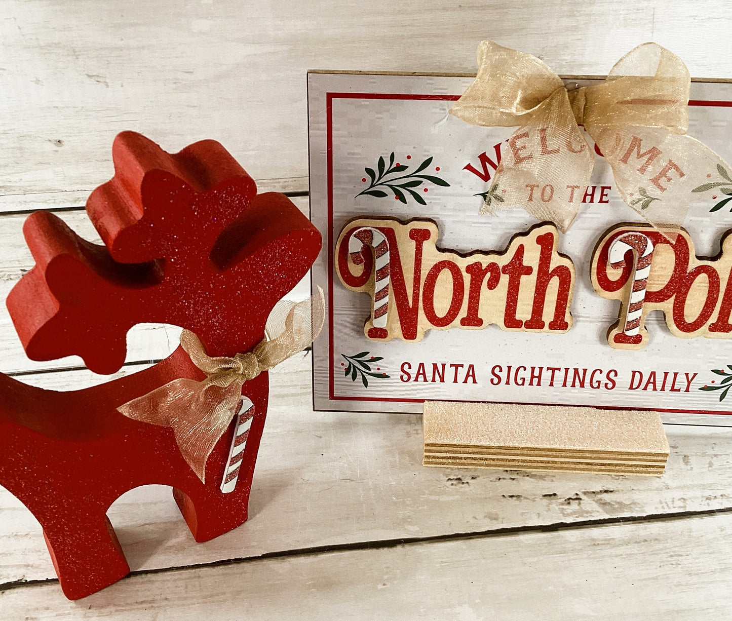 AGD Christmas Decor - Whimsy Reindeer Santa North Pole Tier Tray 2pc Set