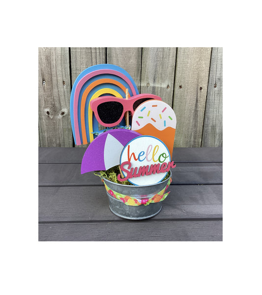 AGD Summer Decor - Hello Summer Beach Icon Galvanized Small Display