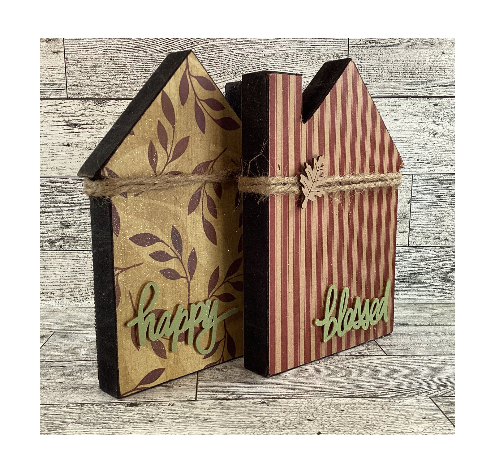 AGD  Fall Decor - Thanksgiving Reversible Wood Houses Sitter 2pc Set