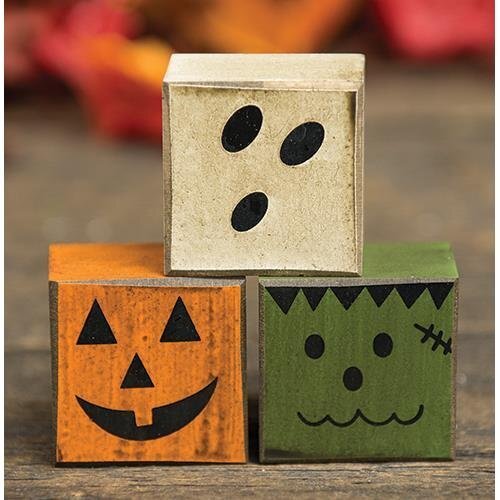 CWI Halloween Decor - Primitive Small Friendly Monster Face Blocks