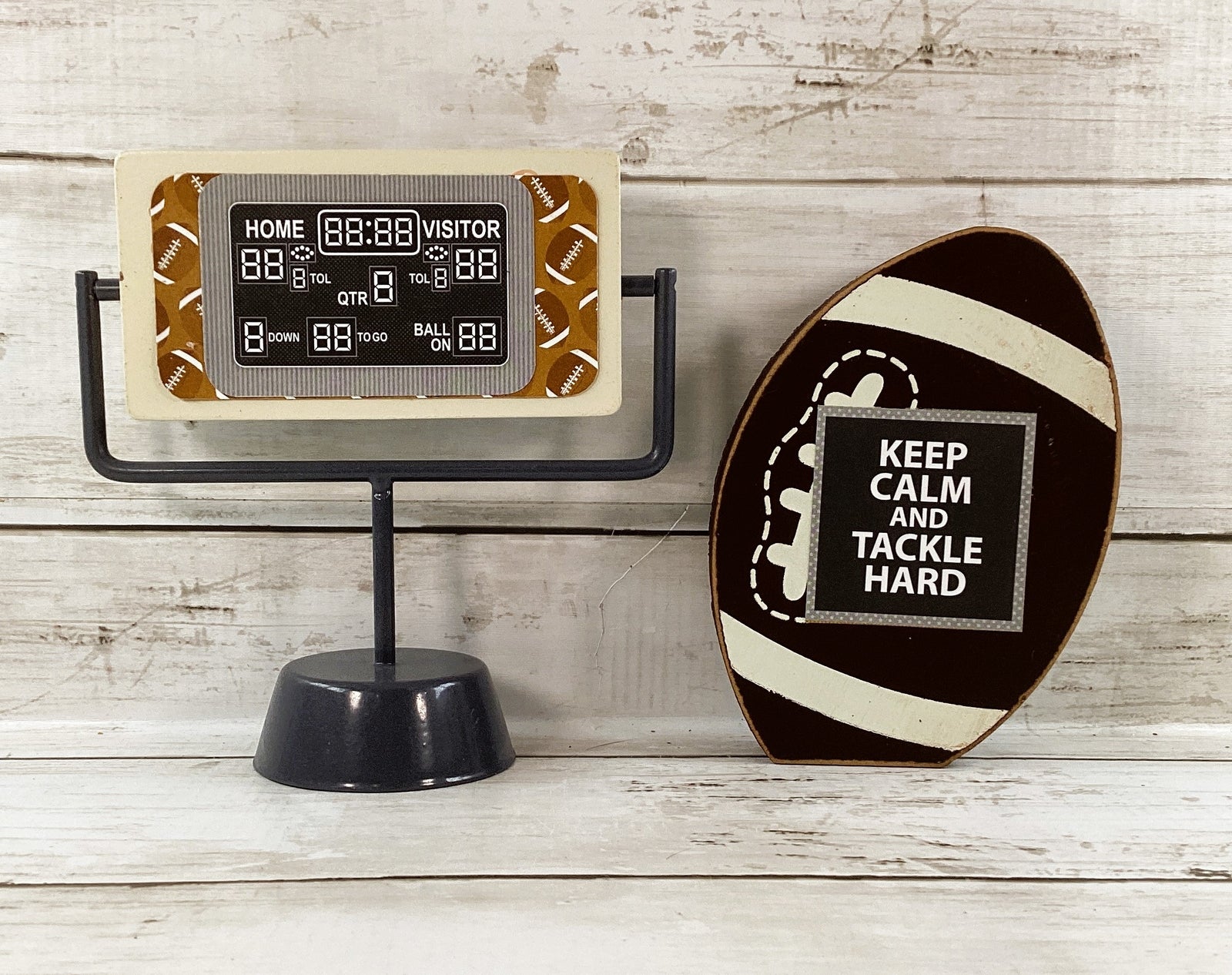 AGD Fall Decor - Football Touchdown Reversible End Zone Sign Tier Tray 2pc Set