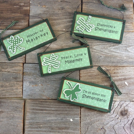AGD Saint Patricks Decor - Snarky Irish Humor Wood Ornaments 4pc Set