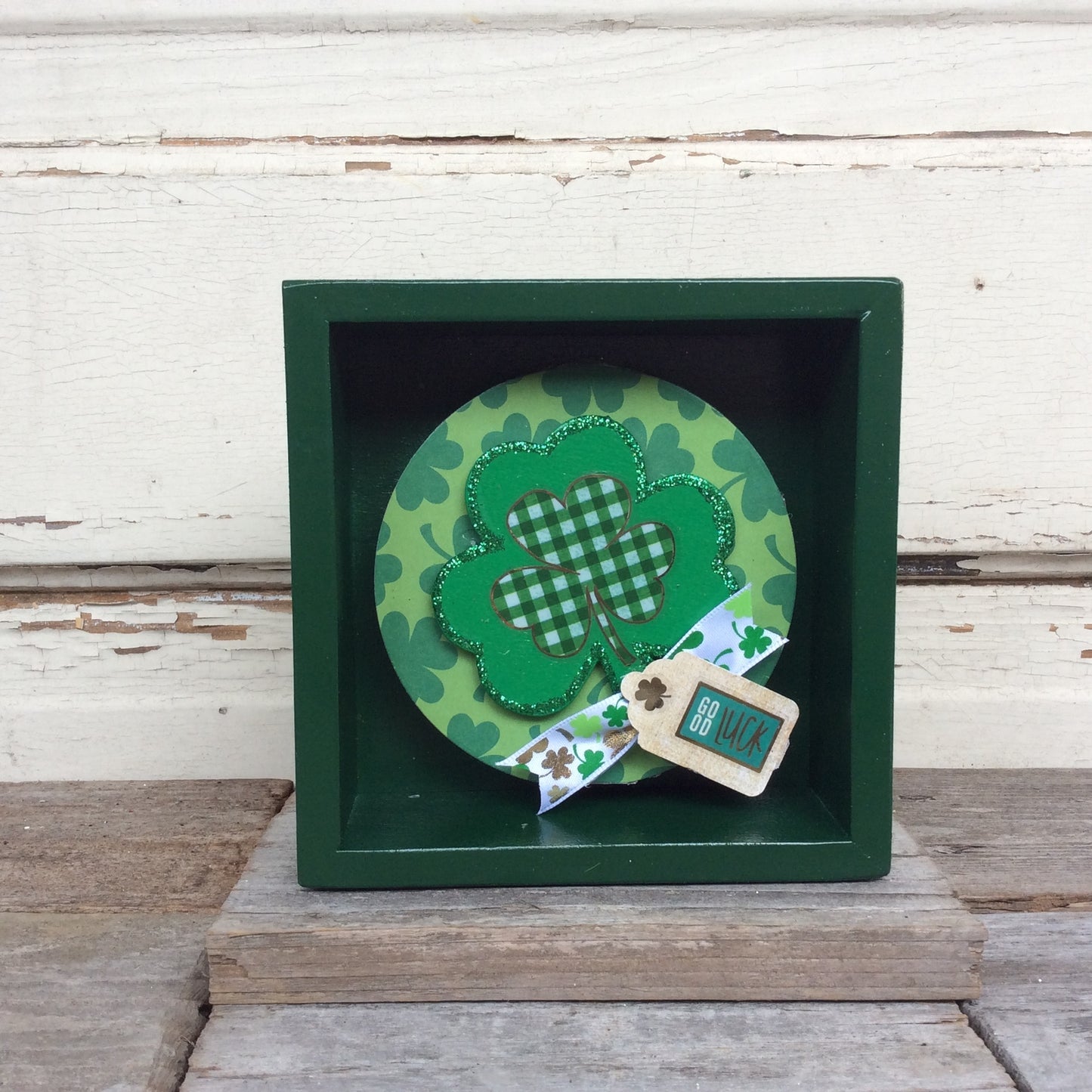 AGD St Patrick's Decor -  Faith Hope Love Shamrock Inset Box Sign